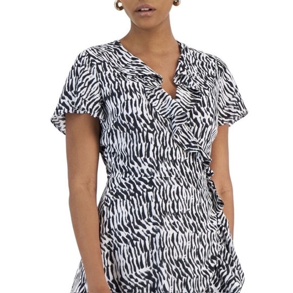 INC International Concepts Dress Flutter Sleeve Wrap Ruffle A-line - Picture 3 of 3